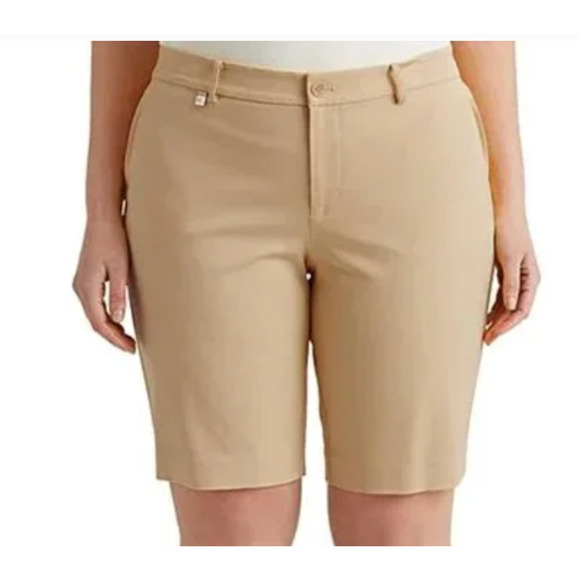 Ralph Lauren Stretch Twill Bermuda Shorts | Plus Size 14W Khaki Tan NWT $90 - Picture 1 of 9